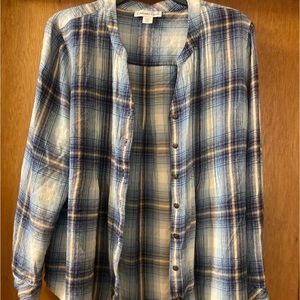 Cold water creek Xl petite flannel shirt collarless